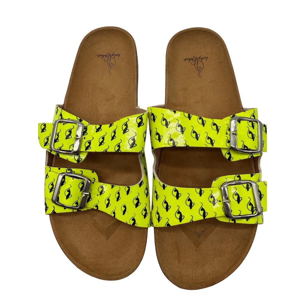 Baby Phat Slide Sandals Womens 9‎ Neon Yellow Excellent Logo Print Buckle Straps